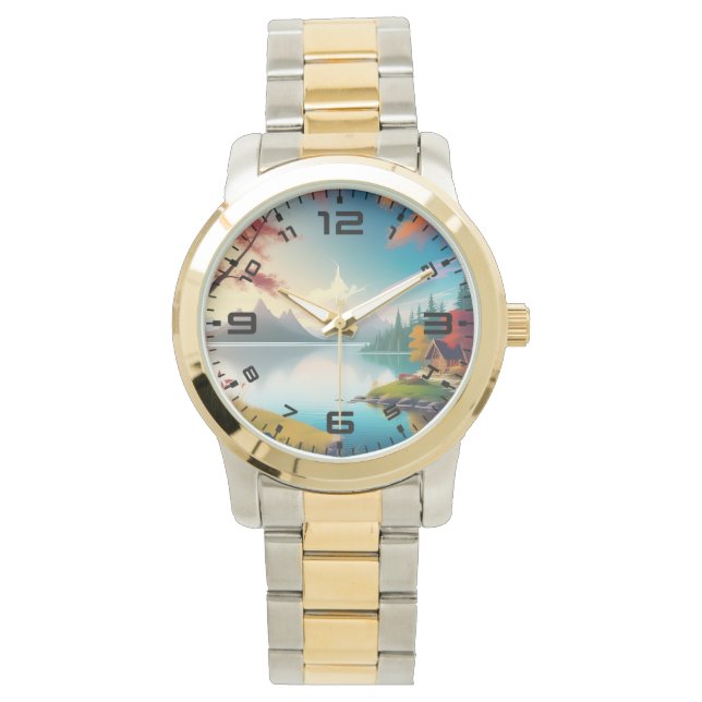 Nature Scenery with A Lake and Cottage  Watch (Front)