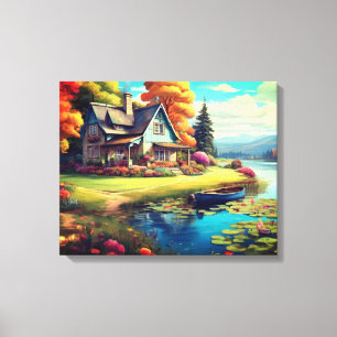 Nature Scenery with a Lake Besides Cottage-4455 Canvas Print