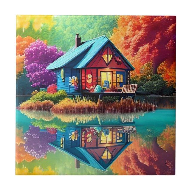 Nature Scenery with Cottage and Lake-38566 Tile (Front)