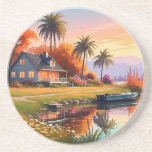 Nature Scenery with Lake and Palm Trees-34219 Coaster