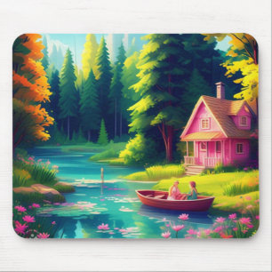 Nature Scenery with Pink Cottage-68884 Mouse Pad
