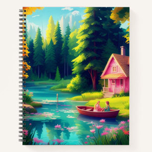 Nature Scenery With Pink Cottage  Notebook