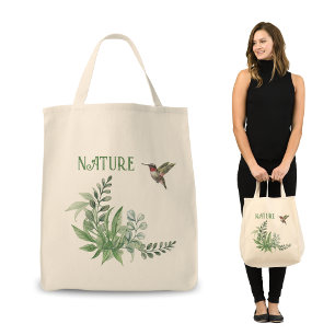 Nature Simple Leaves and Humming Bird Tote Bag