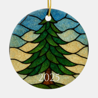 Nature Stained Glass Pine Tree | Christmas Tree Ceramic Ornament