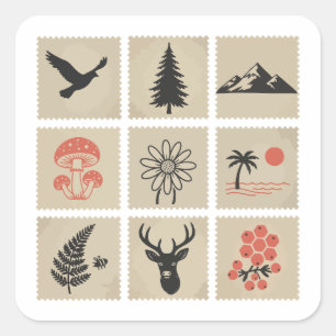Nature stamp collage square sticker