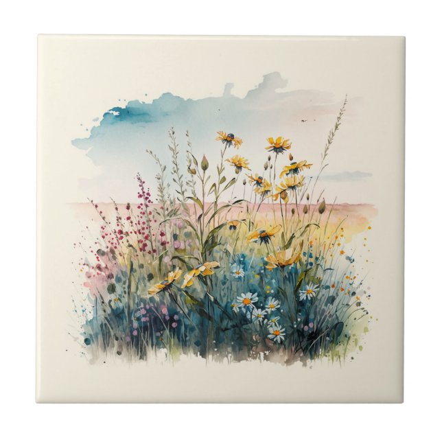 Nature Style Field Flowers Ceramic Tile (Front)
