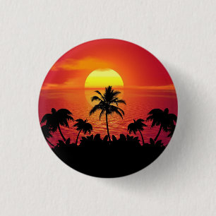 Nature Sunset Palm Trees illustration 1 Inch Round Button