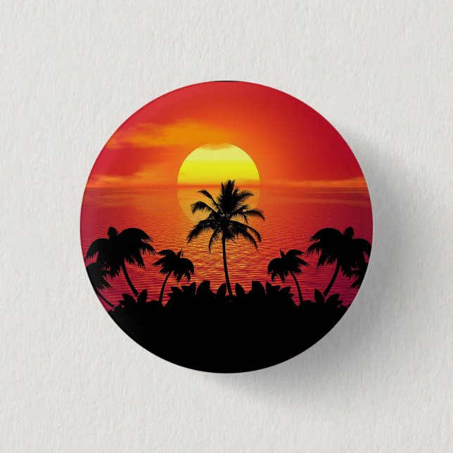 Nature Sunset Palm Trees illustration 1 Inch Round Button (Front)