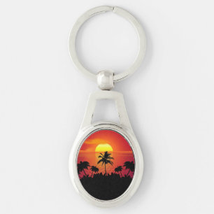 Nature Sunset Palm Trees illustration Keychain