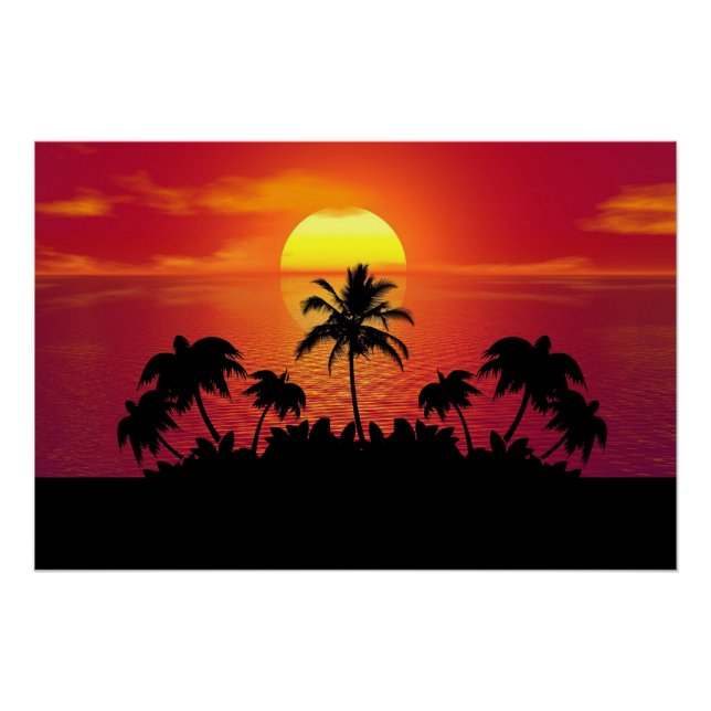 Nature Sunset Palm Trees illustration Poster (Front)