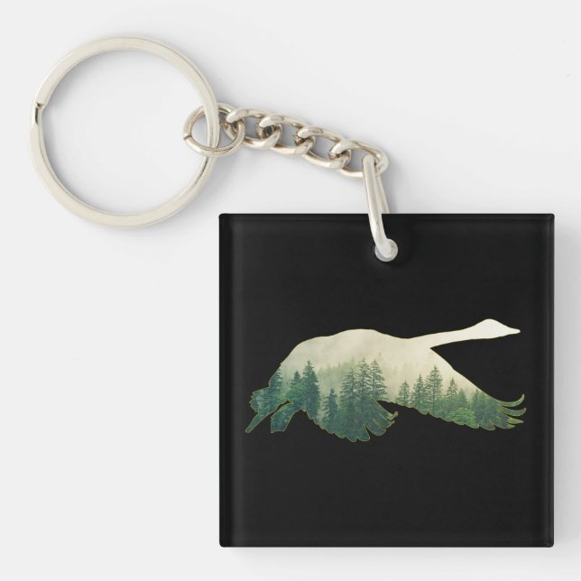 Nature Swan Forest Trees Keychain (Front)