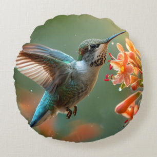Nature Theme Hummingbird Round Pillow