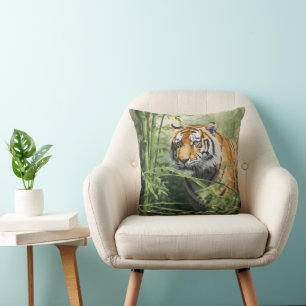 Nature Tiger Bamboo Throw Pillow