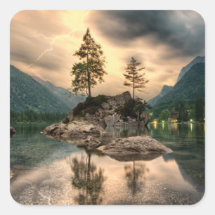 Nature Travels - Water Mountains Landscape Square Sticker