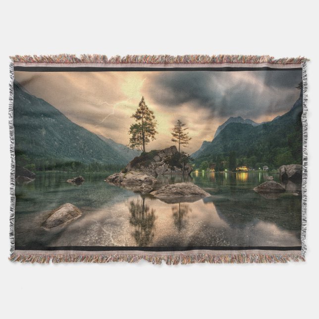 Nature Travels - Water Mountains Landscape Throw Blanket (Front)