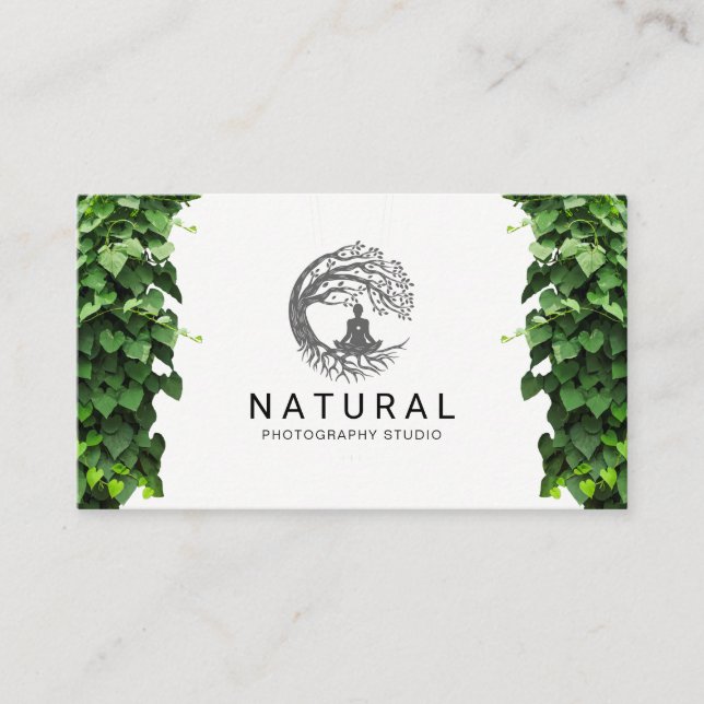 Nature Tree Meditation Logo | Vines Leaves Business Card (Front)