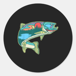 Nature Trout Illustration Vintage Fly Fishing Retr Classic Round Sticker