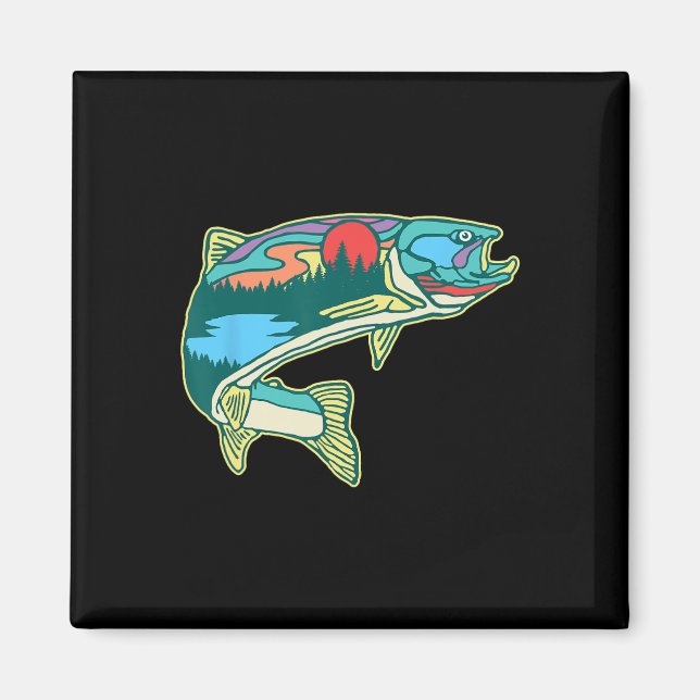 Nature Trout Illustration Vintage Fly Fishing Retr Magnet (Front)