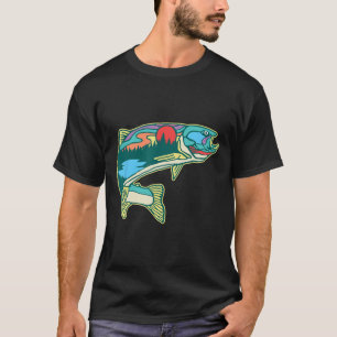 Nature Trout Illustration Vintage Fly Fishing Retr T-Shirt