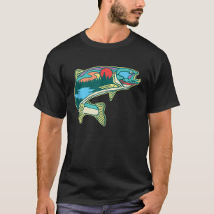 Nature Trout Illustration Vintage Fly Fishing Retr T-Shirt