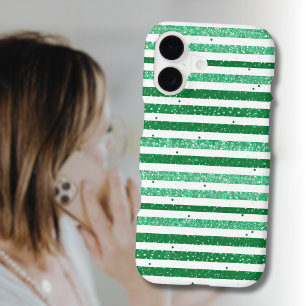 Nature Vert Blanc Rayures Glitter Horizontales