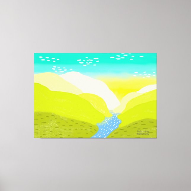 Nature vivid bright colour hills river original ar canvas print (Front)