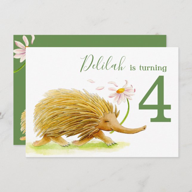 Nature walk picnics echidna 4th birthday invites (Front/Back)