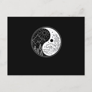 Nature Waves Mountains Moon Sun Yin Yang Symbol Gi Postcard