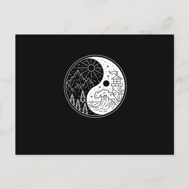 Nature Waves Mountains Moon Sun Yin Yang Symbol Gi Postcard (Front)