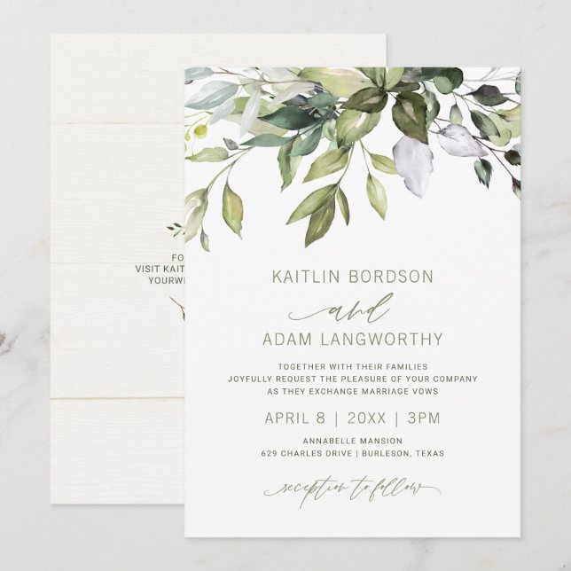 Nature Wedding Botanical Greenery Watercolor Invitation (Front/Back)