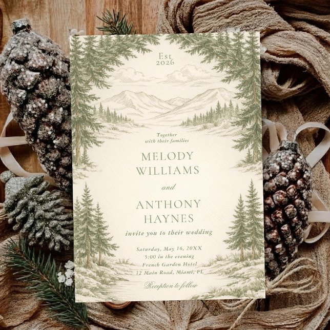 Nature Wedding with Pine Trees Mountain Landscape Invitation (Creator Uploaded)