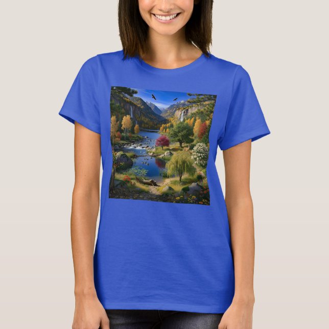 Nature Wilderness Scenery Mountains Waterfalls T-Shirt (Front)