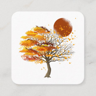 Nature Wildlife Full Moon Tree Flock Of Birds Fore Square Business Card