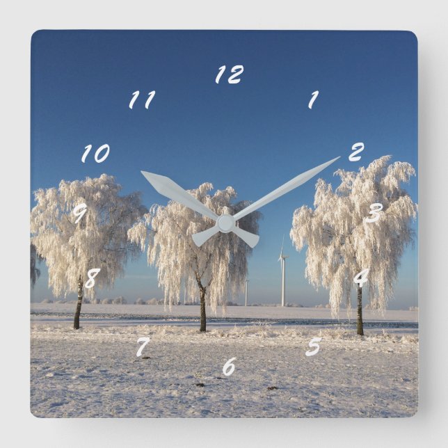Nature Winter Snow Covered Trees Square Wall Clock (Front)