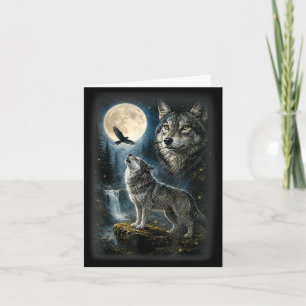 Nature wolf forest trees wolves wild animal moon card