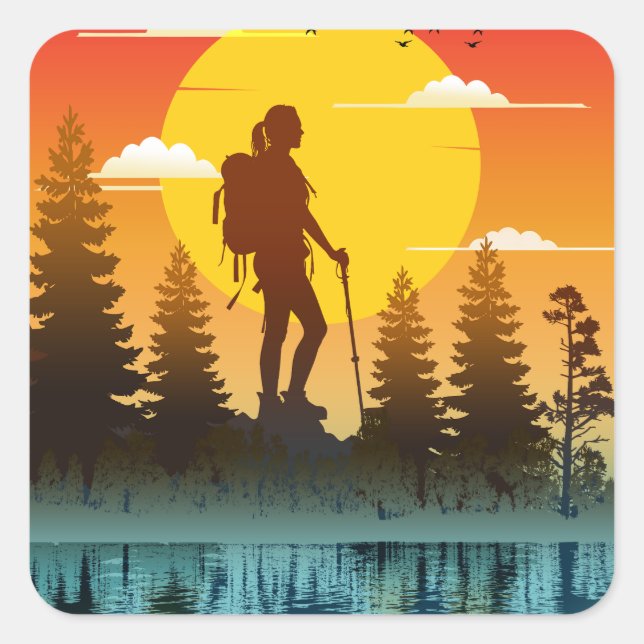 Nature Women Hiking Sunset Square Sticker (Front)