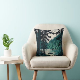 Nature Woods Lake Vintage Cottage Cabin Throw Pill Pillow