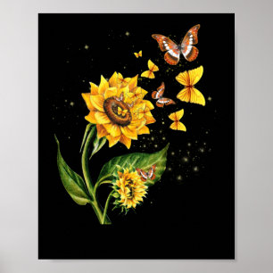 Nature Yellow Flower Blossom Butterfly Floral Poster