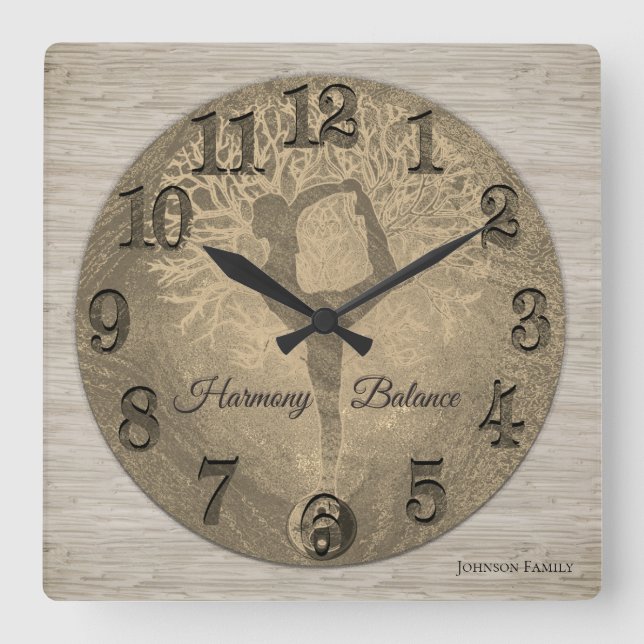 Nature Yoga Tree of Life Square Wall Clock (Front)