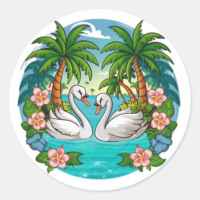 NatureLovers , Swans Classic Round Sticker (Front)