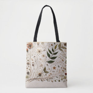 Nature's Beauty Botanical Flowers & Leaves  Tote Bag