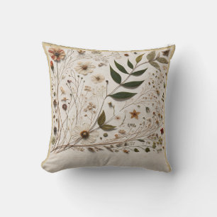 Nature's Beauty Botanical Flowers & Leaves Wedding Throw Pillow