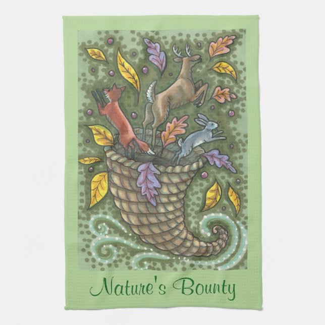 NATURE'S BOUNTY ANIMAL, WILDLIFE CORNUCOPIA TOWEL (Vertical)