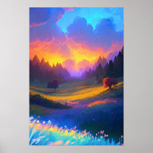 Nature's Canvas, Sunset Glow over Valley Poster