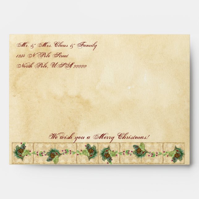 Nature's Christmas Magnolia Wreath n Pine Boughs Envelopes (Front)