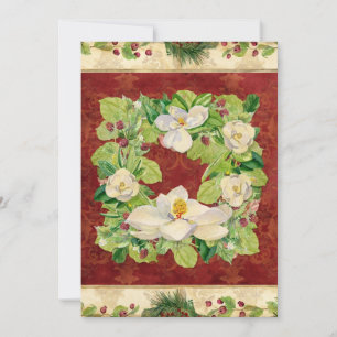 Nature's Christmas Magnolia Wreath n Pine Boughs Holiday Card