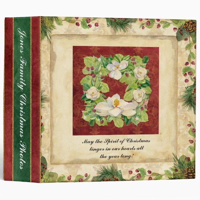 Nature's Christmas Magnolia Wreath Scrapbook Photo Binder (Front/Spine)