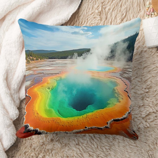 Nature's Colourful Hot Spring Art Throw Pillow (Blanket)