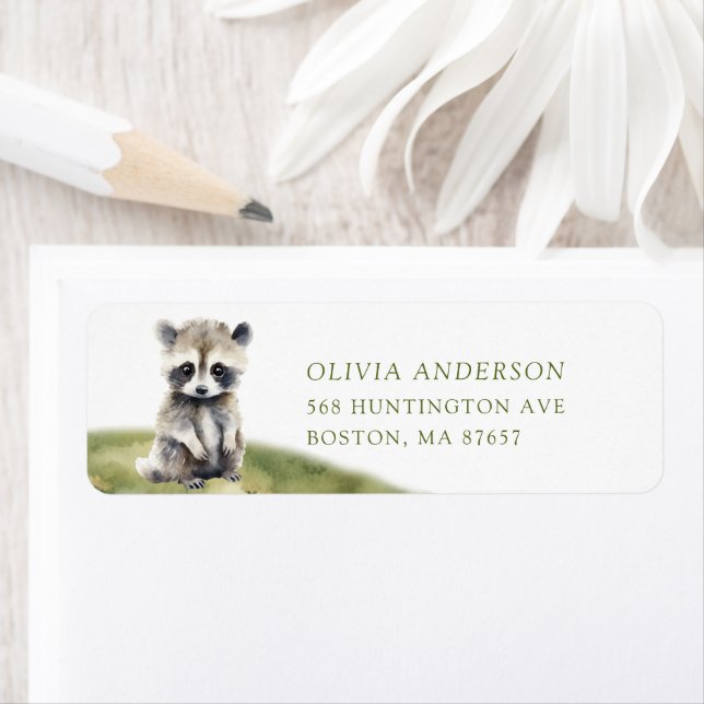 Nature's Delight Baby Shower Raccoon Address Label (Insitu)