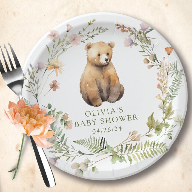 Nature's Delight Bear Baby Shower Paper Plate (Creator Uploaded)